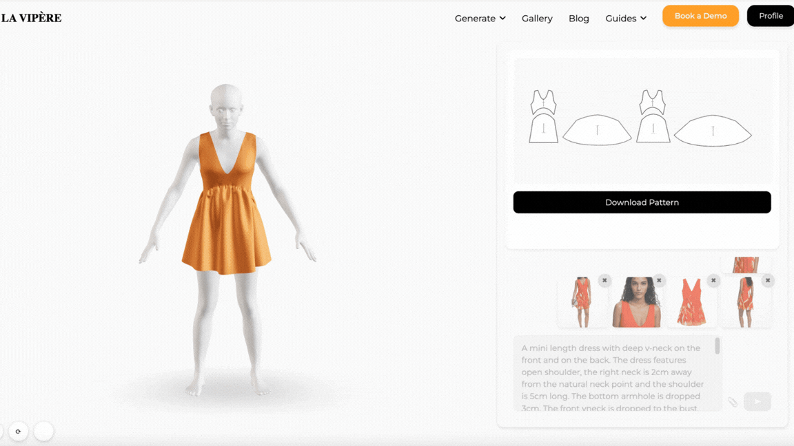 LA VIPÈRE AI generating different garment patterns and 3D visualizations